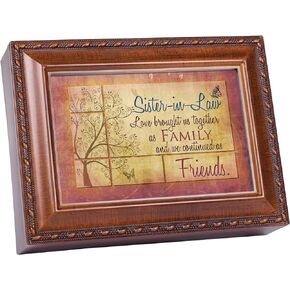 Cottage Garden Sister-in-Law Rich Woodgrain Rope Trim Music Box Plays Song That's What Friends are for