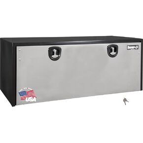 Buyers Products 1703700 Black Steel Underbody Truck Box With Silver Polished Stainless Steel Door, 14 x 16 x 24 Inch, Made In The USA, Truck Tool Box Organizer With Storage, Job Box For Work Truck