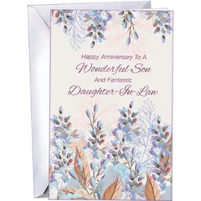 Chuck's Card-O-Rama - Anniversary Card For Son and Daughter-in-Law - You Save $1.50 - Made in America - Premium Card Stock, Envelope Included - 5" x 7.75" - Packaged in Extra Sturdy Mailer - 96048