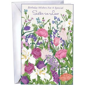 Chuck's Card-O-Rama - Birthday Card For Sister-In-Law - You Save $1.50 - Premium Card Stock, Envelope Included - 5" x 7.75" - Packaged in Extra Sturdy Mailer - 95299