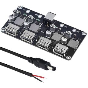 5 Pcs 6-32V 9V 12V 24V to 5V 3A Fast Charging Module USB QC3.0 QC2.0 DC-DC Buck Converter Step-Down Quick Charger Circuit Board with USB Cable, 24AWG Wire