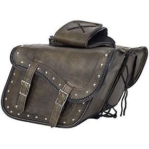 TWO PIECE MOTORCYCLE BIKE REAL LEATHER DISTRESSED BROWN SADDLEBAG W/ GUN POCKET