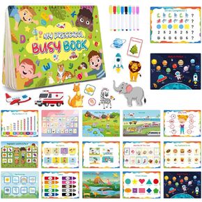 Montessori Busy Book for Toddlers Ages 1-3 & 2-4 - Engaging Preschool Learning Activities with 16 Educational Themes & Coloring Books - Ideal Autism Sensory Travel Toys for Boys and Girls