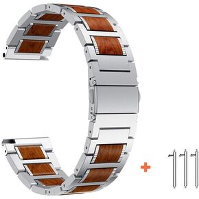 YEEJOK 22mm Watch Bands for Fossil Gen 6 44/Gen 5 LTE/Gen 5E 44mm/Gen 5 Men's Carlyle/Garrett/Women's Julianna/Gen 4 Explorist HR, Natural Red Sandalwood & Metal Smart Watch Strap Replacement-Black