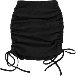 TONCHENGSD Women's High Waist Ribbed Side Drawstring Ruched Stretchy Bodycon Mini Short Skirt