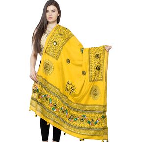 Printed Dupatta from Kutch with Hand-Embroidered Florals and Mirrors