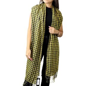 La Fiorentina Yellow and Black Combo Long Checkered Classic Scarf - 100% Rayon