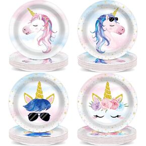 48PCS Unicorn Birthday Plates Unicorn Party Supplies Magical Unicorn Tableware Rainbow Plates Disposable Paper Plate for Girls Boys Kids Unisex Unicorn Party Baby Shower Favors 6.7*6.7inch