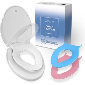 مقعد مرحاض عائلي طويل مع ملحق مدمج للتدريب على استخدام المرحاض للأطفال الصغار ومقعد للبالغين، مقعدان إضافيان للأطفال مع سهولة التركيب، مقعد الكل في واحد بطيء الغلق بتصميم مغناطيسي in Kuwait
