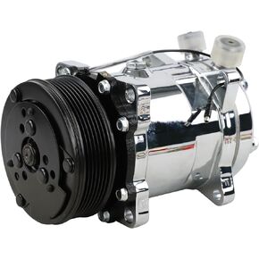 Universal A/C Compressor with Black PV7 Clutch SD 508 Style 5H14 R134A Chrome Serpentine Belt