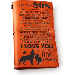 Son Gifts Leather Journal Notebook from Mom - to My Son I Love You Engraved Vintage Leather Travel Journal Motivational Embossed Writing Journal Gift for Graduation Birthday Christmas