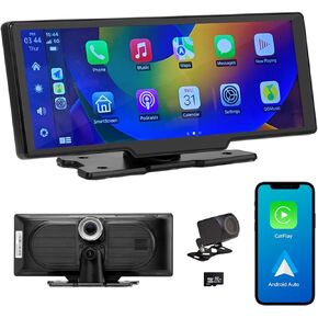 ستيريو سيارة Apple Carplay & Android Auto لاسلكي محمول، راديو سيارة بشاشة لمس 10.26 بوصة مع كاميرا داش 2K، كاميرا احتياطية 1080P، بلوتوث، FM، وصلة مرآة، كابل AUX، بطاقة TF 32 جيجا in Kuwait