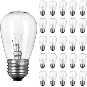 Moonflor S14 Replacement Light Bulbs, 11W Clear Glass Bulb fits E26 Medium Base, Commercial Grade Dimmable Replacement Incandescent Bulbs for Indoor Outdoor Patio Decor, Warm White, Pack of 26