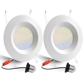 2 Pack 5/6 Inch 5CCT LED Recessed Lighting Retrofit, 2700K/3000K/4000K/5000K/6500K Selectable, Dimmable Can Lights with Baffle Trim, 12W=150W, High Brightness 1000LM, IC& Wet Rated, ETL&FCC Certified