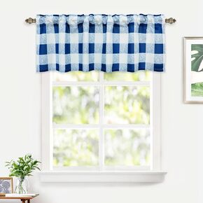 DriftAway Semi Sheer Buffalo Plaid Check Window Valance Curtains Checkered Rod Pocket Black and White Valance for Kitchen, Living Room, Bedroom, Farmhouse 1 Pack 52" x16"