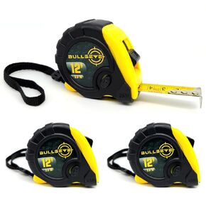 BULLSEYE Tape Measure 12 Foot 3-Pack | Yellow | Small, Retractable Measuring Tapes with Pause Buttons | Easy-to-Read Standard and Metric Measurements for Adults and Kids | Inches and Centimeters