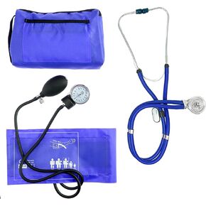 EMI Royal Blue Sprague Rappaport Stethoscope and Aneroid Sphygmomanometer Manual Blood Pressure Set Kit - #330