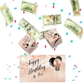 Money Pop Up Gift Box for Birthday, Unique Folding Bouncing Rose Gold Glitter Envelope Gift Box with Confetti, Money Surprise Box for Cash Birthday, Prank Box Pop Up Explosion, Birthday Gifts
