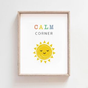 Calming Corner Sun Art Print - Tranquil Calm Down Choices Office Sign, Calm Down Posters for School Psychology and Therapy Sessions with Soothing Watercolor Design UNFRAMED (8X10INCH)