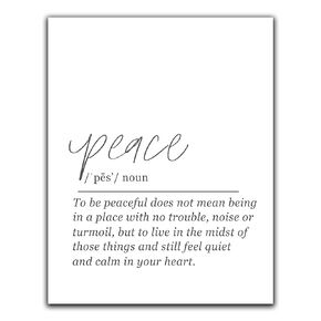 Peace Definition Wall Art - 11x14 UNFRAMED Print - Black and White Minimalist, Dictionary-Style Quote Typography Decor.