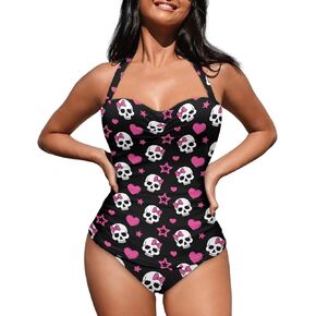 JEOCODY Women Sexy Tummy Control One Piece Swimsuits Halter Push Up Bathing Suits