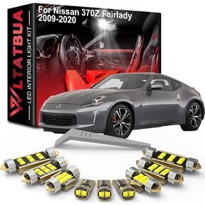 LED Interior Light Kit Package Replacement for Nissan 370Z Fairlady 2009 to 2015 2016 2017 2018 2019 2020, Super Bright 6000K White License Plate Map Door Bulbs + Install Tool