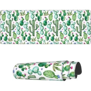 Laptop Mouse Pad Watercolor Cactus Cacti Desk Mat with Stitched Edges 31.5X 11.8 inch Non-Slip Large Keyboard Rubber Writing Table Mat for Office Home