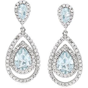 Ross-Simons 2.60 ct. t.w. Aquamarine and 1.40 ct. t.w. White Topaz Pear-Shaped Drop Earrings in Sterling Silver