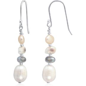 Sea of Ice Pearl Dangle Earrings – Freshwater Cultured Pearl Drop Earrings for Women – Dangle Pearl Earrings with Multi-Colored Natural Pearls – Premium 925 Sterling Silver Hook Earrings