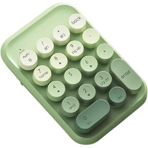 Typewriter Style Number Keypad Wireless 2.4G/Bluetooth/USB-C Wired Rechargeable Numeric Pad Linear Membrane Switch 18-Key NKRO Retro Round Keycaps Portable for Multi-Device, Matcha Green