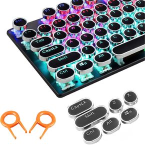 Steampunk Typewriter Keycaps Pudding Keycap Set Typewriter Caps for Backlit Mechanical Keyboard Round Key Cap 104 Keys with Keycap Puller (Black)