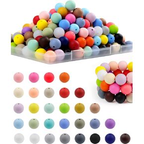 150PCS FIVEIZERO Silicone Beads, 30 Colorful 15mm Silicone Beads for Keychain Making,Focal Beads Rubber Round Bulk Beads Mixed Color Silicone Beads for DIY Crafts Making