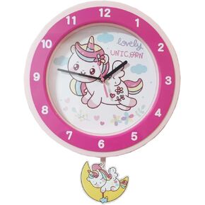 Unicorn Rainbow Pendulum Wall Clock ，Kids' Room Clocks，Silent Non Ticking Children's Quiet Clocks，Décor at School,Bedroom,Kitchen,Classroom,Good GIft