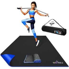 Sensu Large Exercise Mat – 7’ x 5’ x 8.5mm Extra Thick Workout Mats for Home Gym Flooring - Perfect for Jump Rope, Weights, Cardio and Fitness– Durable High Density Non-Slip Workout Mat- Shoe Friendly