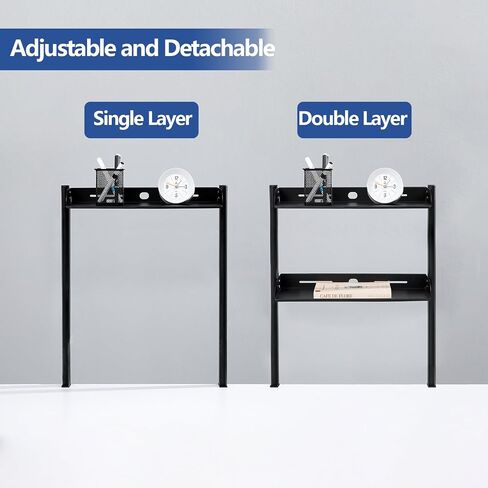 Clamp On Desk Organizer Shelf,17.32" Desk Extension Shelf,2-Tier Shelving Unit with Adjustable Metal Storage Tray,Desk Extender Side Table,for Desktop Accessories,Gaming Devices (Black) in Saudi Arabia