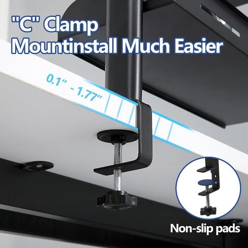 Clamp On Desk Organizer Shelf,17.32" Desk Extension Shelf,2-Tier Shelving Unit with Adjustable Metal Storage Tray,Desk Extender Side Table,for Desktop Accessories,Gaming Devices (Black) in Saudi Arabia
