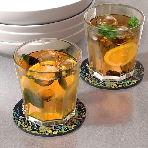 Nipichsha Coasters for Drinks, Set of 6 Absorbent Rubber Drink Coasters with Non-Slip Backing, Cute Drink Coasters for Cup Kitchen Home Decor Housewarming Gift, Round 4", Abstract Boho Leaf in Kuwait