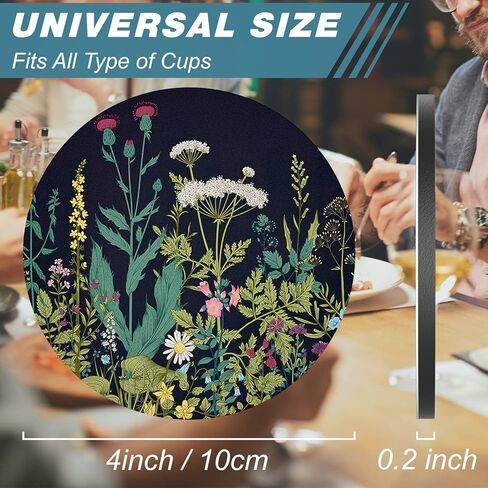 Nipichsha Coasters for Drinks, Set of 6 Absorbent Rubber Drink Coasters with Non-Slip Backing, Cute Drink Coasters for Cup Kitchen Home Decor Housewarming Gift, Round 4", Abstract Boho Leaf in Kuwait