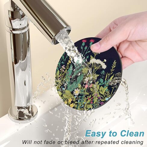 Nipichsha Coasters for Drinks, Set of 6 Absorbent Rubber Drink Coasters with Non-Slip Backing, Cute Drink Coasters for Cup Kitchen Home Decor Housewarming Gift, Round 4", Abstract Boho Leaf in Kuwait