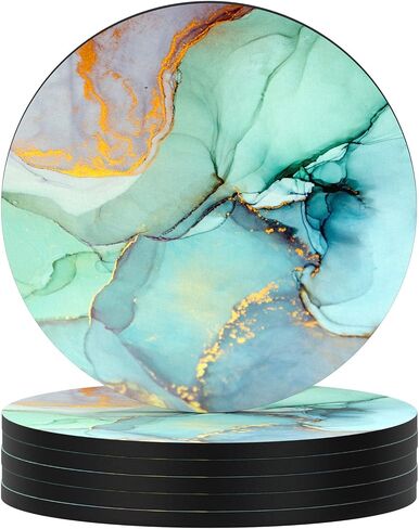 Nipichsha Coasters for Drinks, Set of 6 Absorbent Rubber Drink Coasters with Non-Slip Backing, Cute Drink Coasters for Cup Kitchen Home Decor Housewarming Gift, Round 4", Abstract Boho Leaf in Saudi Arabia