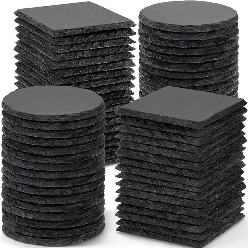60 PCS Slate Drink Coasters, MAPRIAL 4 Inch Black Blank Handmade Rock Stone Coasters Bulk, 30 PCS Square Coasters, 30 PCS Hexagon Coasters for Laser Engraving, Home Decor, Gifts, Halloween Christmas in Saudi Arabia