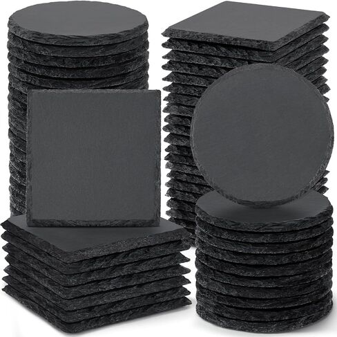60 PCS Slate Drink Coasters, MAPRIAL 4 Inch Black Blank Handmade Rock Stone Coasters Bulk, 30 PCS Square Coasters, 30 PCS Hexagon Coasters for Laser Engraving, Home Decor, Gifts, Halloween Christmas in Saudi Arabia