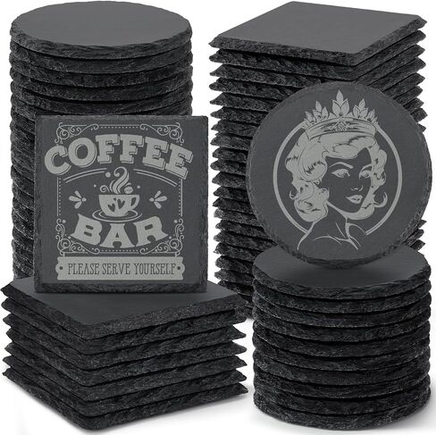 60 PCS Slate Drink Coasters, MAPRIAL 4 Inch Black Blank Handmade Rock Stone Coasters Bulk, 30 PCS Square Coasters, 30 PCS Hexagon Coasters for Laser Engraving, Home Decor, Gifts, Halloween Christmas in Saudi Arabia