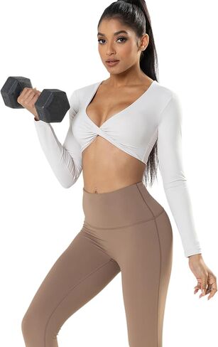 Shed Long Sleeve Crop Tops for Women Asana Twist Deep V Workout Crop T Shirt Top in Saudi Arabia