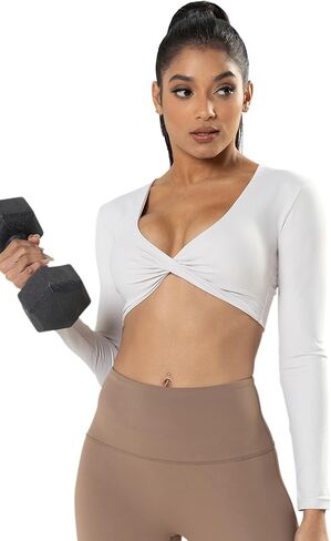 Shed Long Sleeve Crop Tops for Women Asana Twist Deep V Workout Crop T Shirt Top in Saudi Arabia