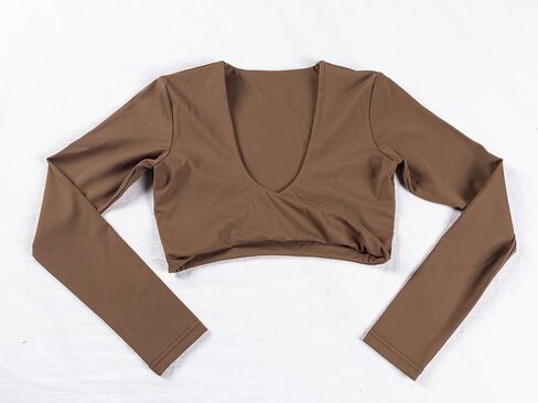 Shed Long Sleeve Crop Tops for Women Asana Twist Deep V Workout Crop T Shirt Top in Saudi Arabia