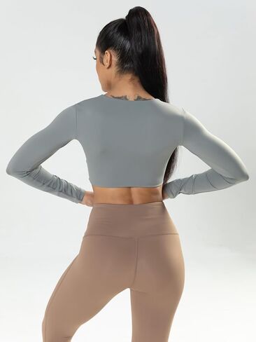 Shed Long Sleeve Crop Tops for Women Asana Twist Deep V Workout Crop T Shirt Top in Saudi Arabia