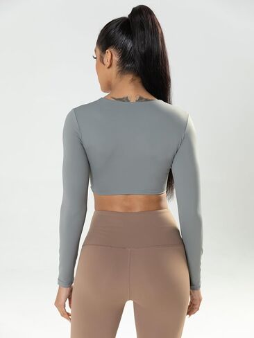 Shed Long Sleeve Crop Tops for Women Asana Twist Deep V Workout Crop T Shirt Top in Saudi Arabia