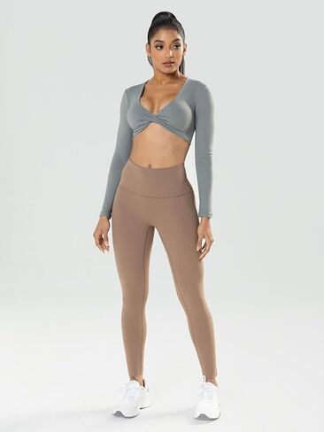 Shed Long Sleeve Crop Tops for Women Asana Twist Deep V Workout Crop T Shirt Top in Saudi Arabia