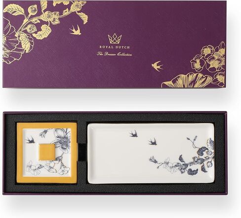 Royal Dutch Fine Bone China Jewelry Tray and Box Set Trinket Ring Dish Home Decor for Mom Sister Friends, Jewelry Organizer with Flower Pattern in Saudi Arabia